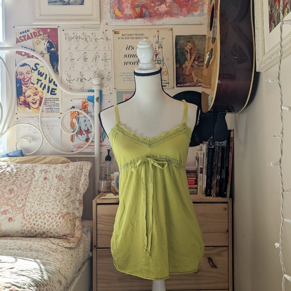 Y2K Mossimo Supply Co. Green Lace Empire Waist Camisole